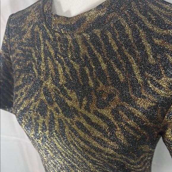 Ganni Gold and Brown Zebra Print Fitted Top Size 40/L - Picture 4 of 10